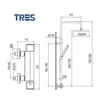 MEDIDAS COLUMNA DUCHA TERMOSTATICA LEX TRES